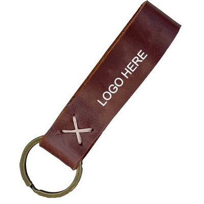 Leather Loop Keychain with Embossed Logo