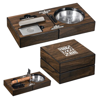Wooden Cigar Ashtray Set with Cigar Cutter Cigar Punch