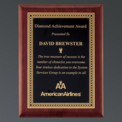 Rosewood Piano Finish Plaque, Black Brass/Ornate Gold Florentine, Large (9"x12")