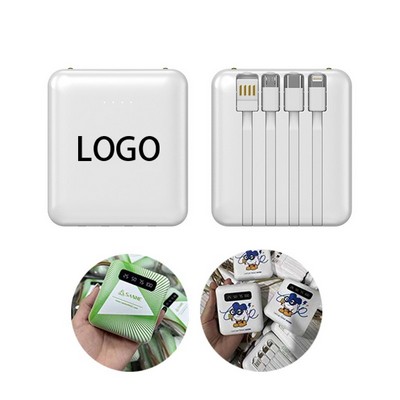 Portable Power Bank With Integrated Charging Cable.