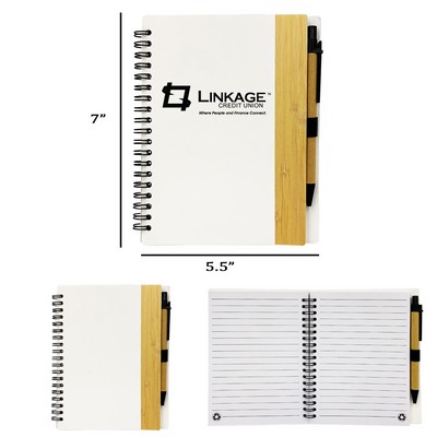 5 ? 7 Spiral White Notebook with Pen ? Eco-Friendly Set