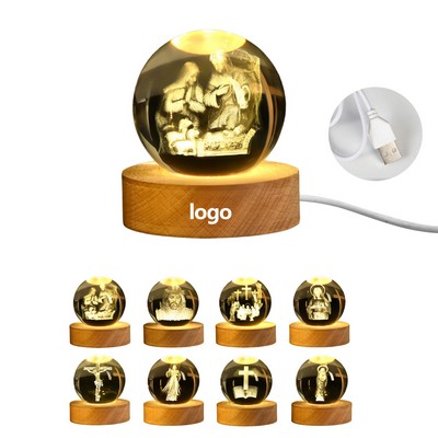 3D Crystal Night Light With Wooden Base Gifts For Christians
