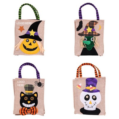 Halloween Creative Cartoon Pumpkin Witch Gift Bag Kids Party Costume Linen Candy Bag