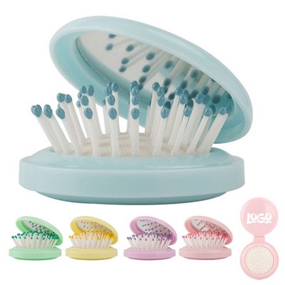 Round Folding Hair Brush with Mirror