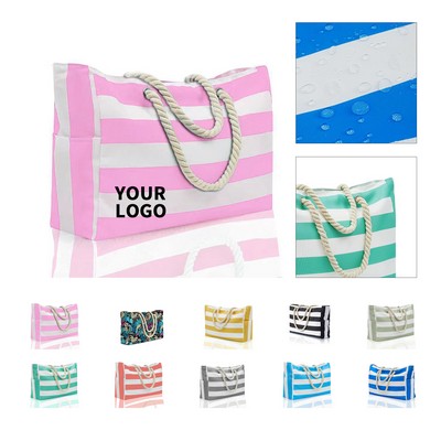 Striped Canvas Waterproof Rope Handle Travel Tote
