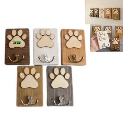 Dog Paw Printed Wooden Wall Hook