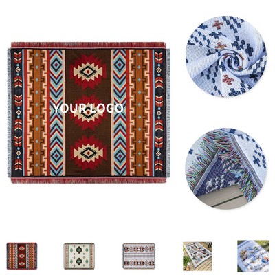 Polyester Fabric Bohemian Throw Blanket With Multiple Furniture Use