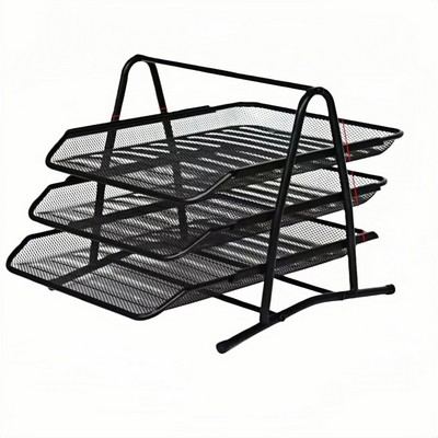 3 Tier Metal Wire Mesh Office Organizer with Drawer Style Compartments
