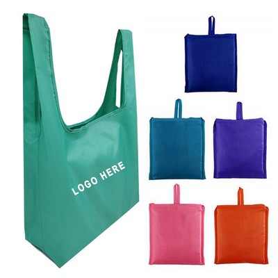 Portable Foldable Oxford Fabric Shopping Tote Bag With Small Inner Pocket