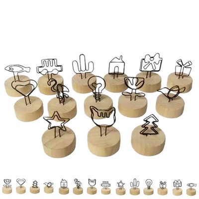 Desk Paper Clip Memo Holder Wooden Base