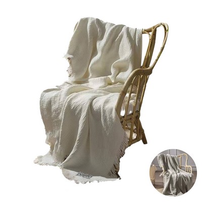 Soft Breathable Lightweight Yarn Linen Blanket with Fringe