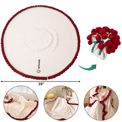 Rose Bouquet Round Woven Blanket