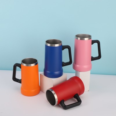 Customized Logo Powder Coated 24oz Stainless Steel Insulated Coffee Beer Mug Car Tumbler with Handle
