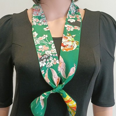 Custom 47.2" x 2.4" 100% Silk Hair Wrap Twill Silk Ribbons Purse Scarf