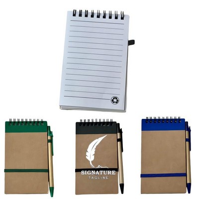 A5 Vintage Kraft Paper Cover Coil Notebook Banded w/ Pen