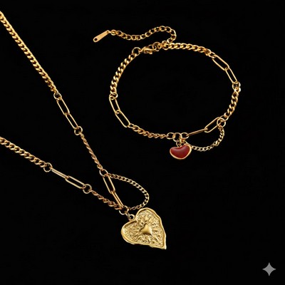 18K Gold Plated Heart Necklace Premium Titanium Steel Love Pendant Elegant Jewelry