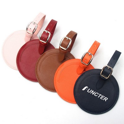 Premium PU Leather Round Luggage Tag Privacy Suitcase Tag
