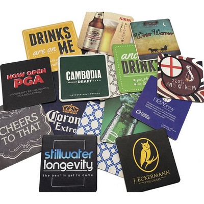 Custom Printed 4" Square Drink Coasters – Absorbent Paperboard Bar & Brewery Coasters – Full Color