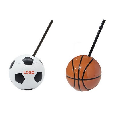 15 oz Plastic Sports Ball Tumbler Drink Cup with Straw