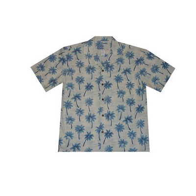 Gray Hawaiian Tropical Print Cotton Shirt