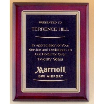 Rosewood Piano Finish Plaque with Black Florentine Border Plate, 9x12"