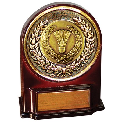 Stock 5 1/2" Medallion Award With 2" Badminton Coin and Engraving Plate