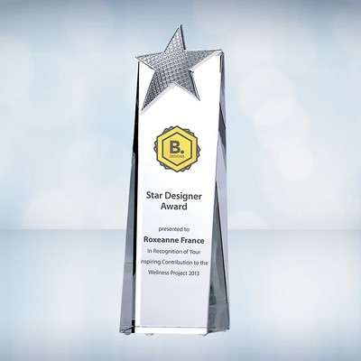 9 1/4" Color Imprinted Metal Star Tower Optical Crystal Award