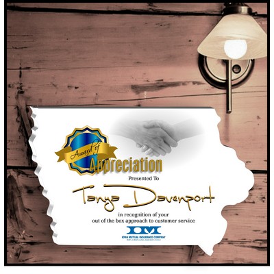 18" Iowa White Acrylic Plaque