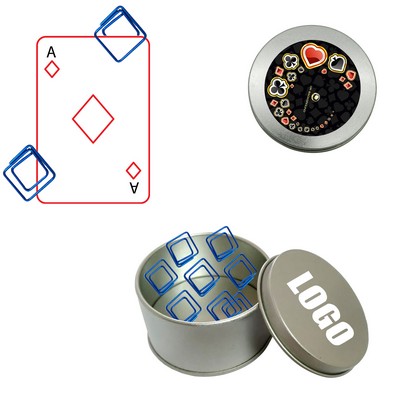 Playing Card Diamond Shaped Paper Clips in Tin Box