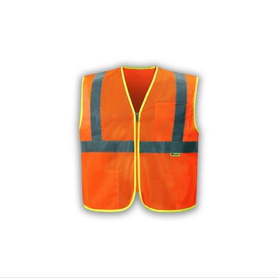 High Visibility Economy Safety Vest, Class 2, Orange, Zipper Closure