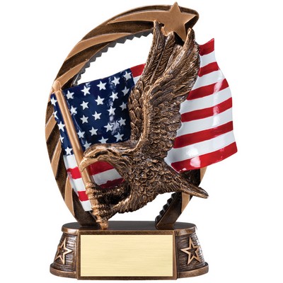 7 ½" Antique Brass Painted Resin American Eagle Flag Trophy