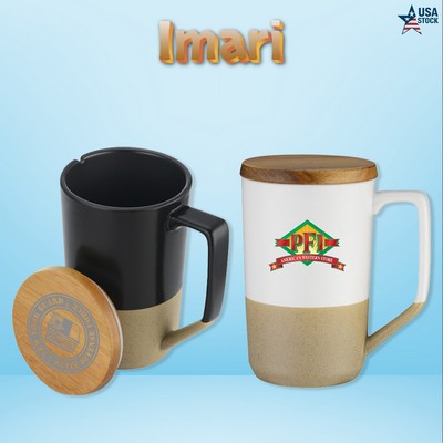 Imari Modern Two-Tone 15 oz Mug with Curved Handle and Wood Lid