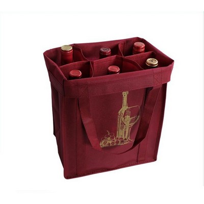 Reusable Custom Six Bottle Wine Non-Woven Shopping Tote Bag