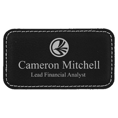 Rectangle Badge with magnet, Black Faux Leather, 3 1/4" x 1 3/4"