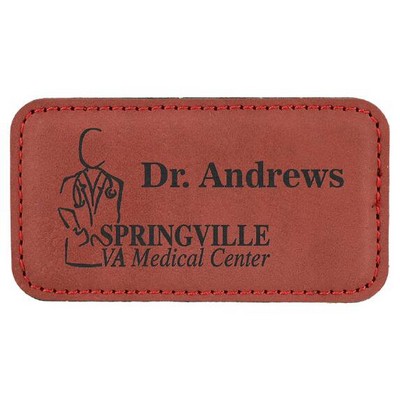 Rectangle Badge with magnet, Rose Faux Leather, 3 1/4" x 1 3/4"