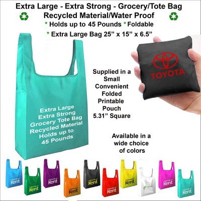 Super Strong Long Life Jumbo Grocery Tote Bag, Holds up to 45 pounds, Water Proof, Recycled Material