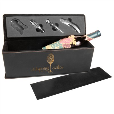 Black/Gold Leatherette Single Wine Box with Tools