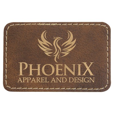 3"x2" Rectangle Patches, Rustic Brown/Gold Laserable Leatherette