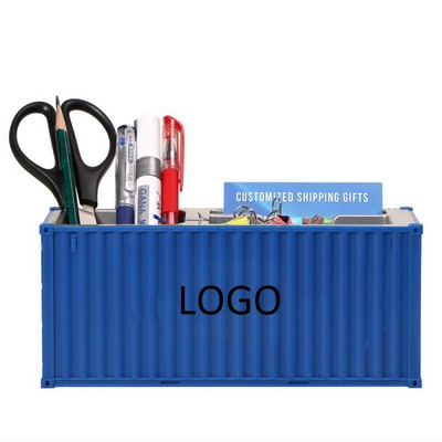 8 1/10'' x 3 2/5'' x 3 1/2'' ABS Miniature Shipping Container Model Desk Organizer Pen/Pencil Holder
