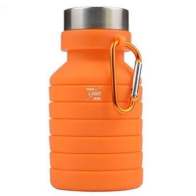 18 Oz Collapsible Silicone Sports Water Bottle with Carabiner
