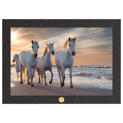 "White Horses on the Beach" Art Print W/ Gold Medallion