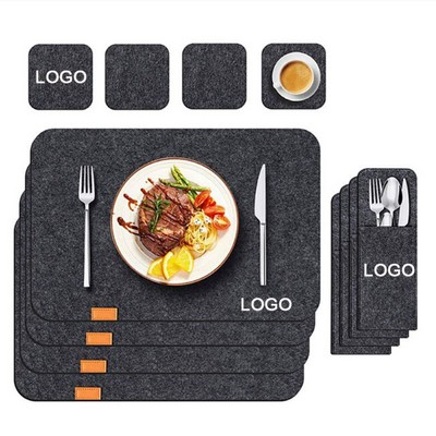 Set of 4 Felt Table Placemats w/Coasters & Cutlery Bags