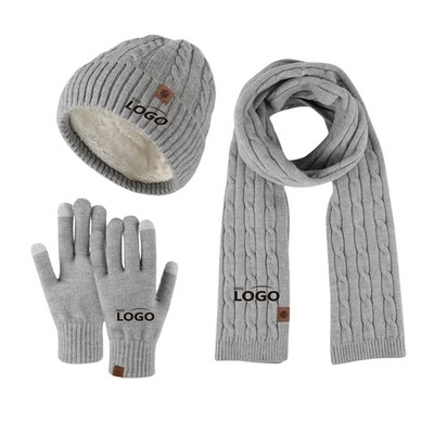 Knitted Beanie Golve Scarf Set