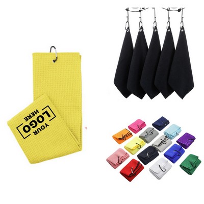 Waffle Pattern Golf Towel with Clip.
