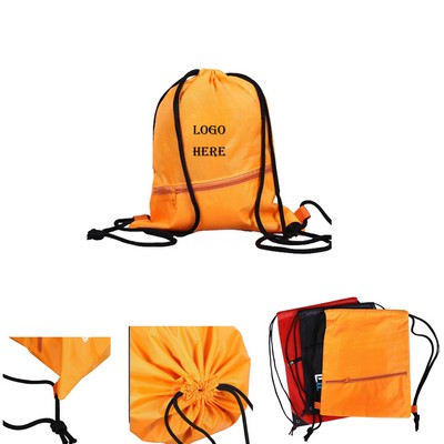Waterproof Sports Drawstring Bag With Zippered Pocket