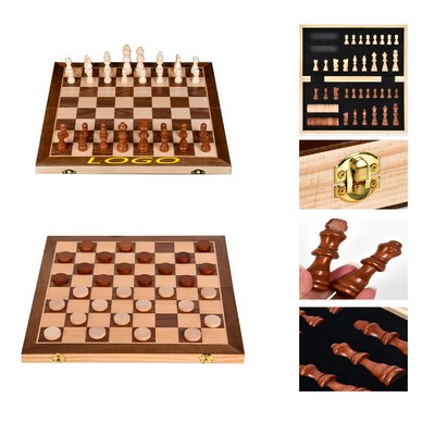 Wooden Chess and Checkers 2-in-1 Board Games