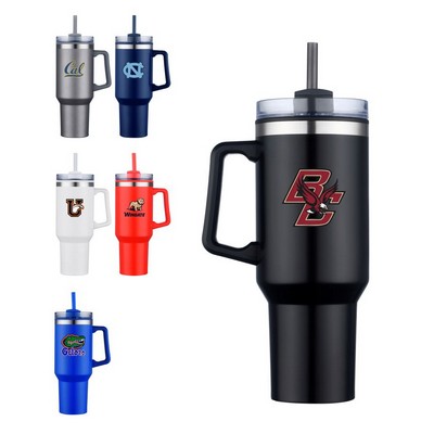 Union Printed - 40 Oz. Double Wall Insulated Travel Mug w/ Handle and Straw - Full Color Print