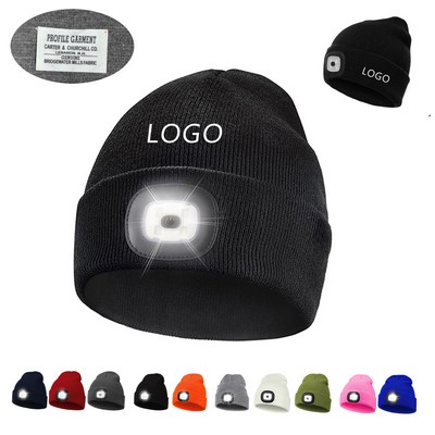 Unisex Knit Beanie Hat W/ Rechargeable LED Light