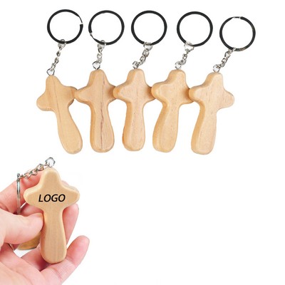 Wooden Cross Keychain