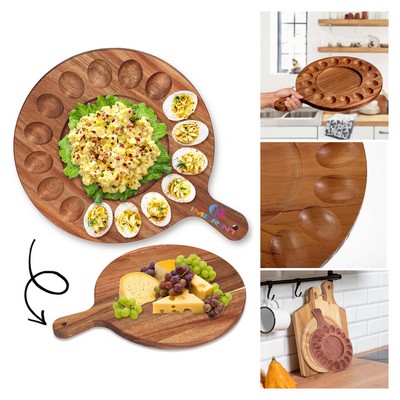 2-in-1 Wood Deviled Egg Platter & Cheese Board with Handle